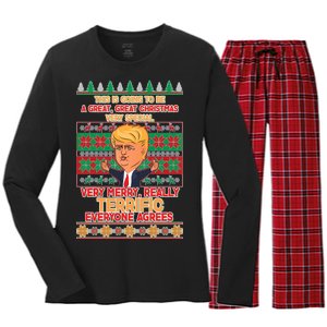 Funny Trump Very Merry Ugly Christmas Sweater Women's Long Sleeve Flannel Pajama Set 