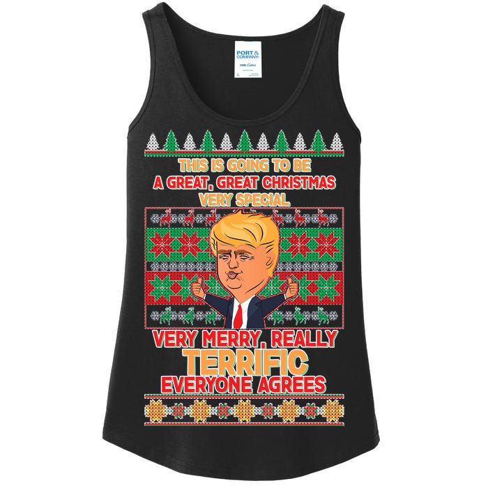 Funny Trump Very Merry Ugly Christmas Sweater Ladies Essential Tank