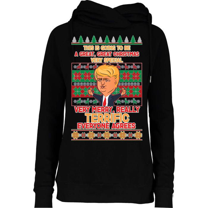 Funny Trump Very Merry Ugly Christmas Sweater Womens Funnel Neck Pullover Hood