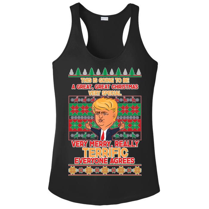 Funny Trump Very Merry Ugly Christmas Sweater Ladies PosiCharge Competitor Racerback Tank