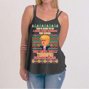 Funny Trump Very Merry Ugly Christmas Sweater Women's Strappy Tank