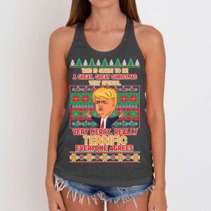 Funny Trump Very Merry Ugly Christmas Sweater Women's Knotted Racerback Tank