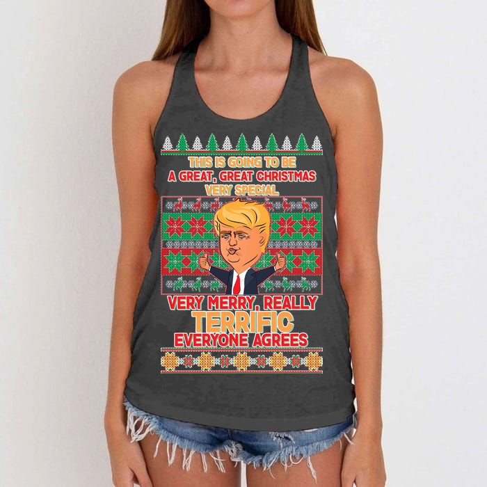 Funny Trump Very Merry Ugly Christmas Sweater Women's Knotted Racerback Tank