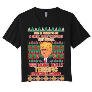 Funny Trump Very Merry Ugly Christmas Sweater Women's Crop Top Tee