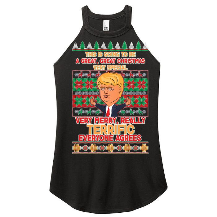 Funny Trump Very Merry Ugly Christmas Sweater Women's Perfect Tri Rocker Tank