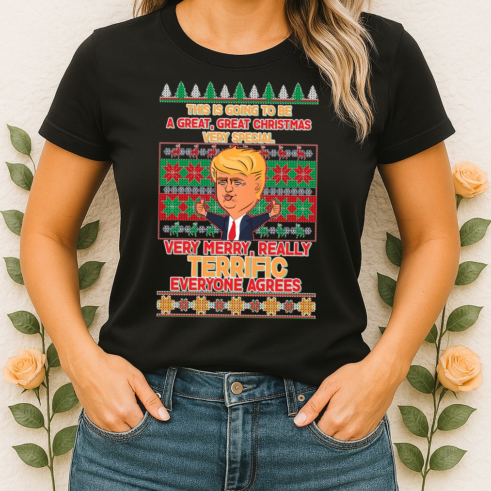 Funny Trump Very Merry Ugly Christmas Sweater Womens T-Shirt
