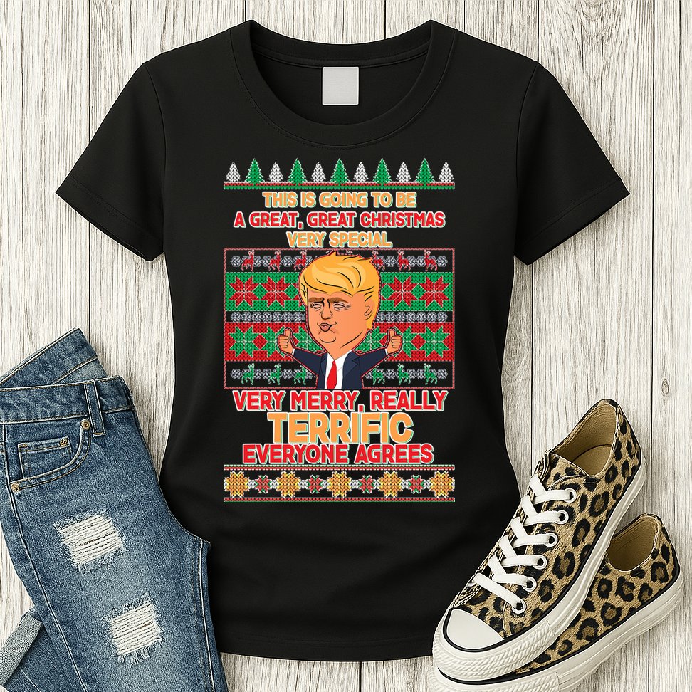 Funny Trump Very Merry Ugly Christmas Sweater Womens T-Shirt