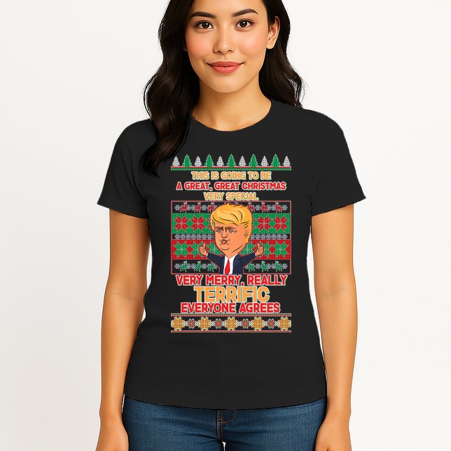 Funny Trump Very Merry Ugly Christmas Sweater Womens T-Shirt
