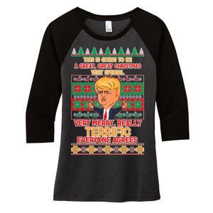 Funny Trump Very Merry Ugly Christmas Sweater Women's Tri-Blend 3/4-Sleeve Raglan Shirt