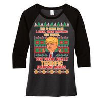 Funny Trump Very Merry Ugly Christmas Sweater Women's Tri-Blend 3/4-Sleeve Raglan Shirt