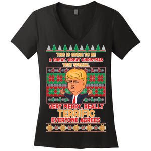 Funny Trump Very Merry Ugly Christmas Sweater Women's V-Neck T-Shirt