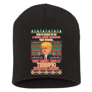 Funny Trump Very Merry Ugly Christmas Sweater Short Acrylic Beanie