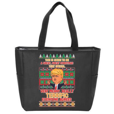 Funny Trump Very Merry Ugly Christmas Sweater Zip Tote Bag