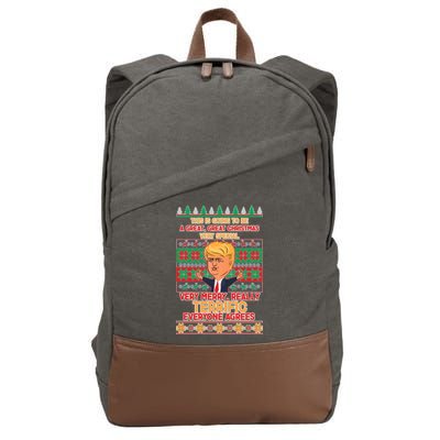 Funny Trump Very Merry Ugly Christmas Sweater Cotton Canvas Backpack