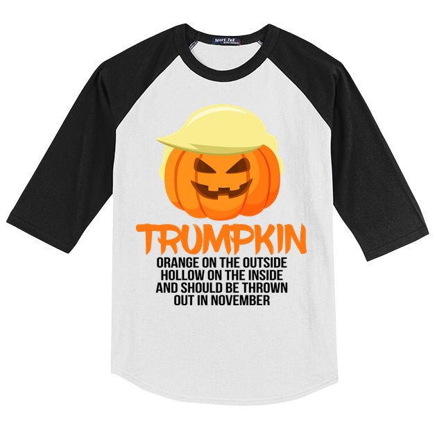 Funny Trumpkin Thrown Out In November Kids Colorblock Raglan Jersey