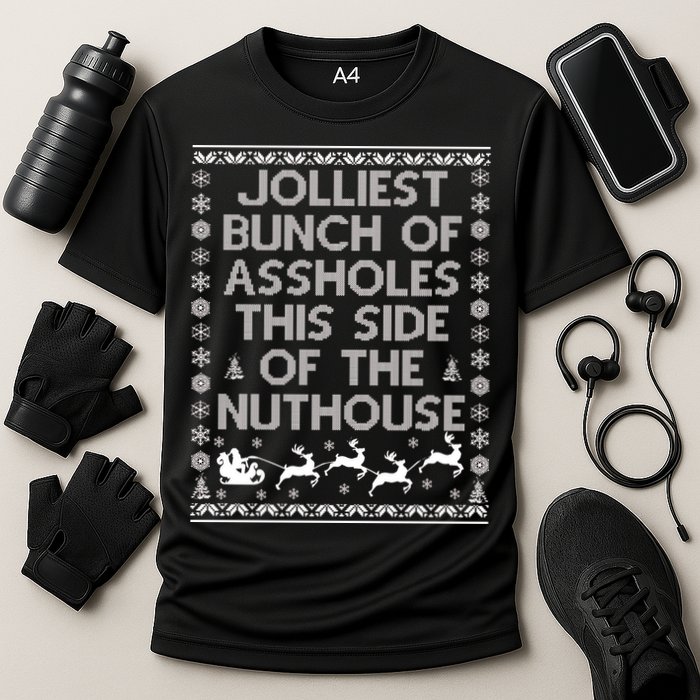 Funny Ugly Christmas Sweater Jolliest Bunch of Asshole Nuthouse Cooling Performance Crew T-Shirt
