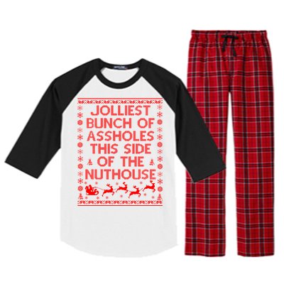 Funny Ugly Christmas Sweater Jolliest Bunch of Asshole Nuthouse Raglan Sleeve Pajama Set