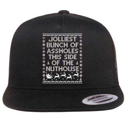 Funny Ugly Christmas Sweater Jolliest Bunch of Asshole Nuthouse Flatbill Hat