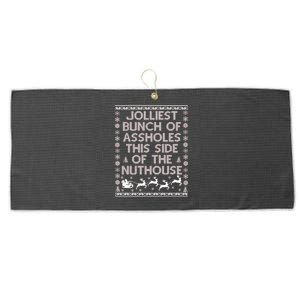 Funny Ugly Christmas Sweater Jolliest Bunch of Asshole Nuthouse Large Microfiber Waffle Golf Towel