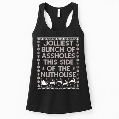 Funny Ugly Christmas Sweater Jolliest Bunch of Asshole Nuthouse Womens Tank Top