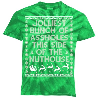 Funny Ugly Christmas Sweater Jolliest Bunch of Asshole Nuthouse Kids Tie-Dye T-Shirt