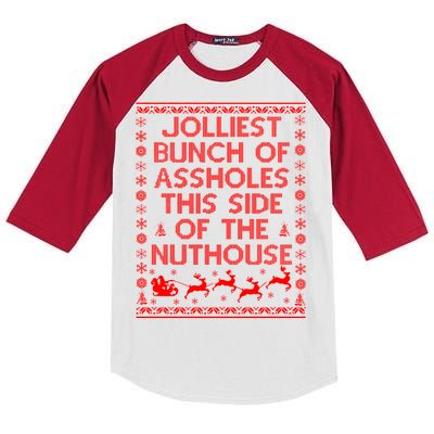 Funny Ugly Christmas Sweater Jolliest Bunch of Asshole Nuthouse Kids Colorblock Raglan Jersey