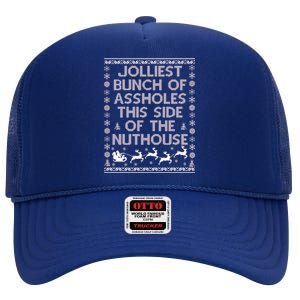 Funny Ugly Christmas Sweater Jolliest Bunch of Asshole Nuthouse High Crown Mesh Back Trucker Hat