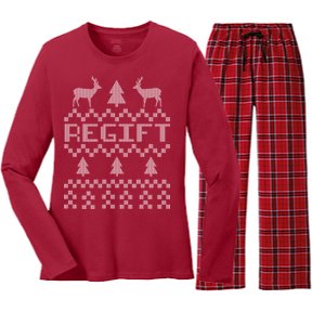 Funny Ugly Christmas Sweater Regift Women's Long Sleeve Flannel Pajama Set 