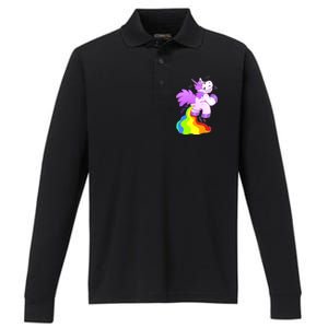 Funny Unicorn Pooping A Rainbow Performance Long Sleeve Polo