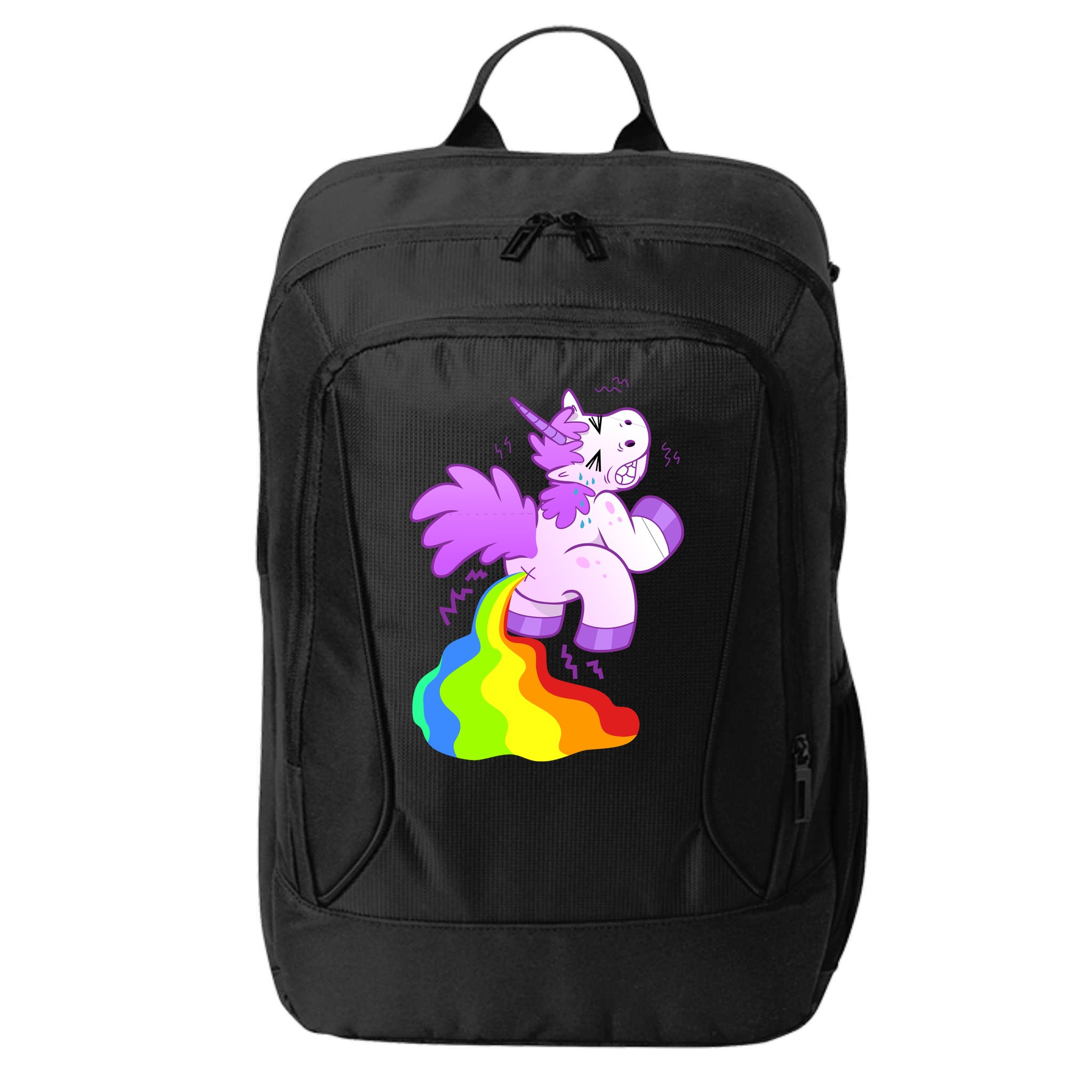 Funny Unicorn Pooping A Rainbow City Backpack