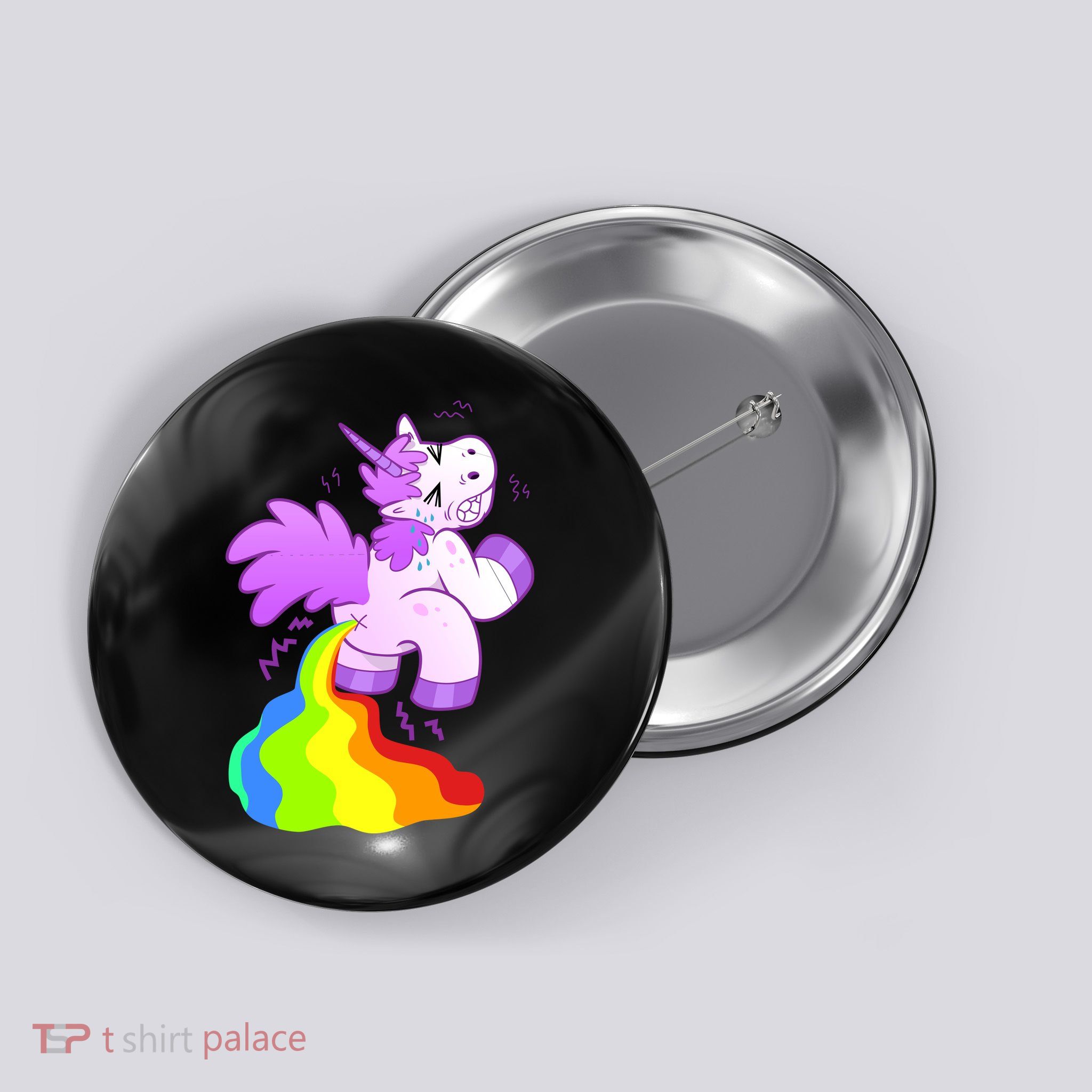 Funny Unicorn Pooping A Rainbow Button