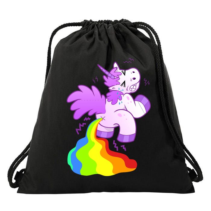 Funny Unicorn Pooping A Rainbow Drawstring Bag
