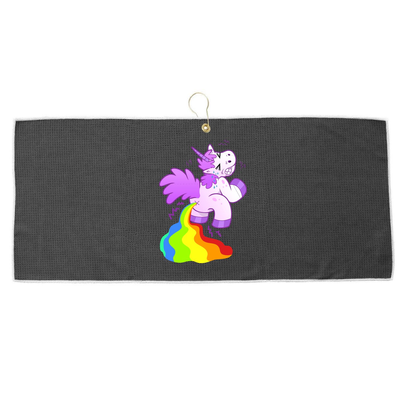Funny Unicorn Pooping A Rainbow Large Microfiber Waffle Golf Towel