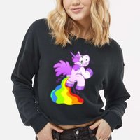 Funny Unicorn Pooping A Rainbow Cropped Pullover Crew