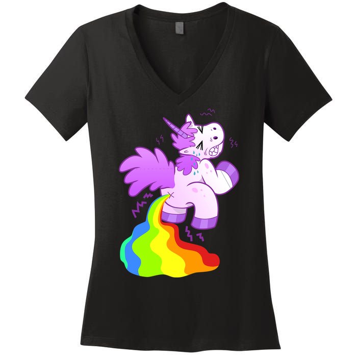 Funny Unicorn Pooping A Rainbow Women's V-Neck T-Shirt