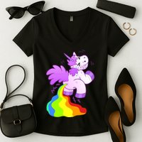 Funny Unicorn Pooping A Rainbow Women's V-Neck T-Shirt