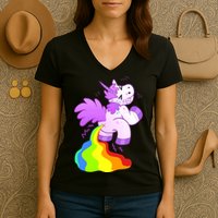 Funny Unicorn Pooping A Rainbow Women's V-Neck T-Shirt