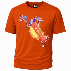 Funny USA American Flag Hotdog Cooling Performance Crew T-Shirt