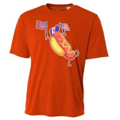 Funny USA American Flag Hotdog Cooling Performance Crew T-Shirt