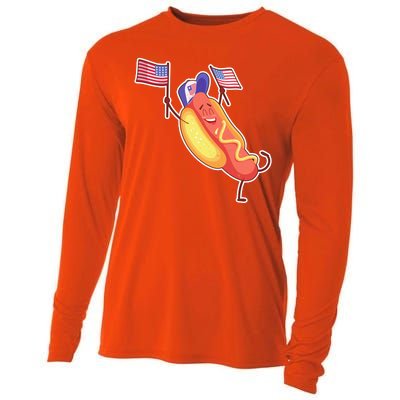 Funny USA American Flag Hotdog Cooling Performance Long Sleeve Crew