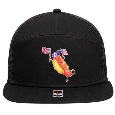 Funny USA American Flag Hotdog 7 Panel Mesh Trucker Snapback Hat