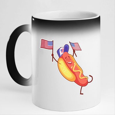 Funny USA American Flag Hotdog 11oz Black Color Changing Mug