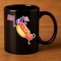 Funny USA American Flag Hotdog 11oz C Handle Ceramic Mug