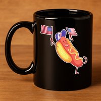 Funny USA American Flag Hotdog 11oz C Handle Ceramic Mug