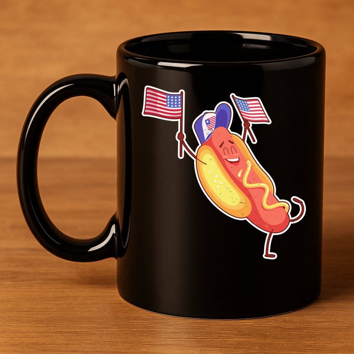 Funny USA American Flag Hotdog 11oz C Handle Ceramic Mug