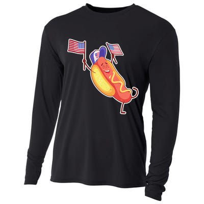 Funny USA American Flag Hotdog Cooling Performance Long Sleeve Crew
