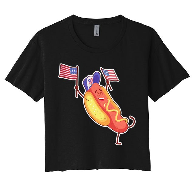 Funny USA American Flag Hotdog Crop Top