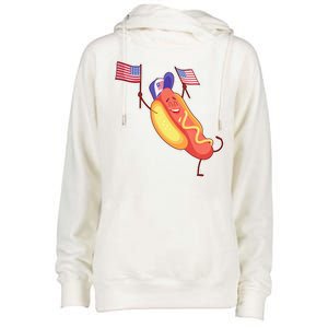 Funny USA American Flag Hotdog Womens Funnel Neck Pullover Hood