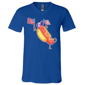 Funny USA American Flag Hotdog V-Neck T-Shirt