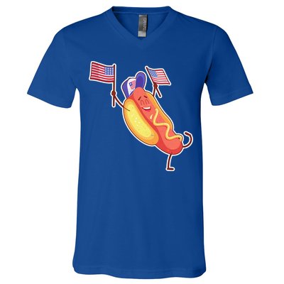 Funny USA American Flag Hotdog V-Neck T-Shirt